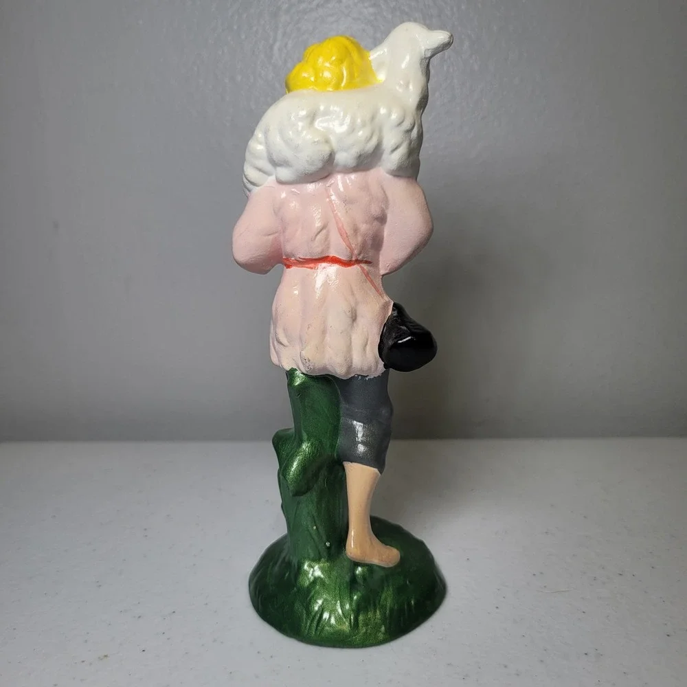 Pacific Mold Vintage Ceramic Nativity Piece Shepherd Girl‎ with Lamb 7 Inch